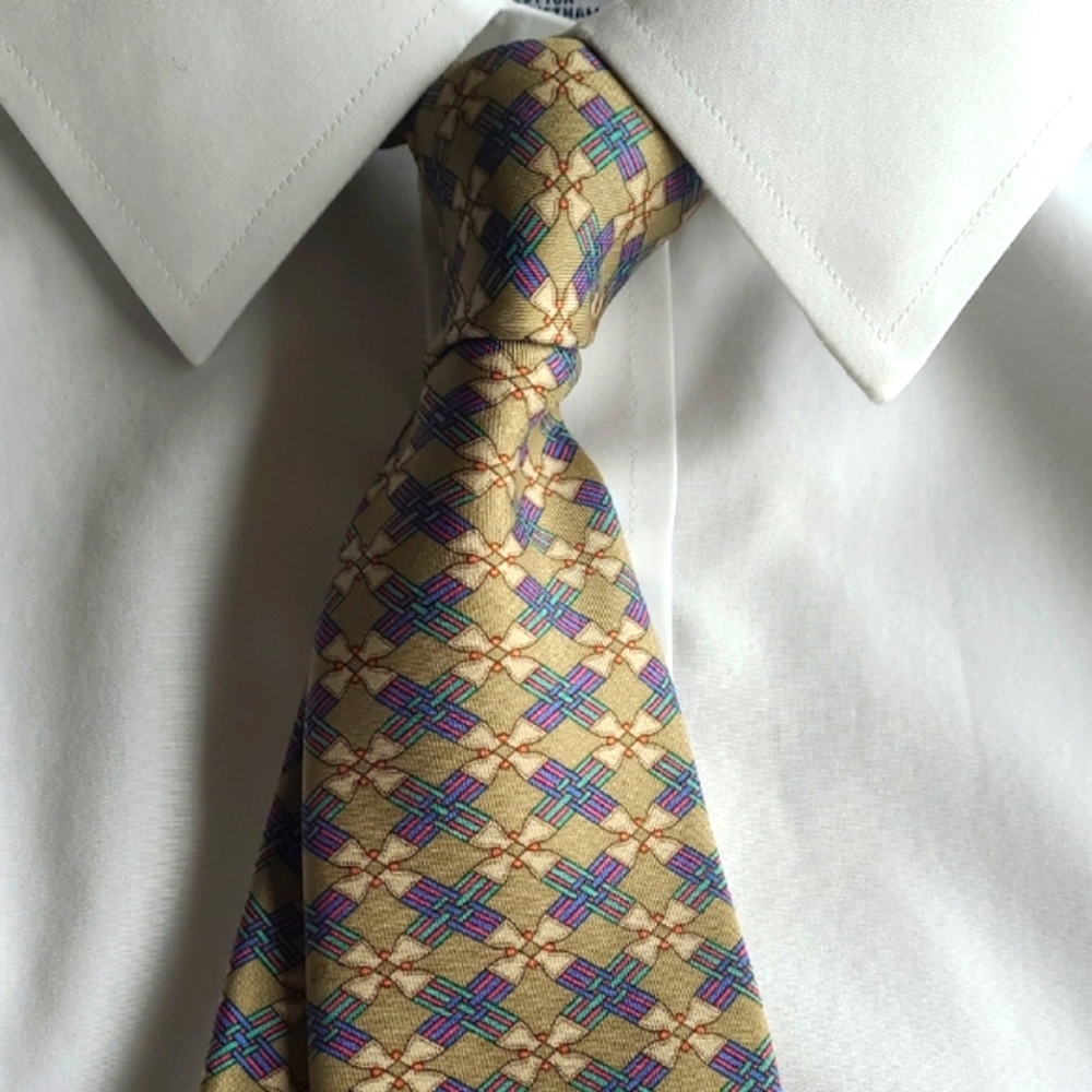 Hermes Vintage Silk Tie Geometric Patterned Handmade in France